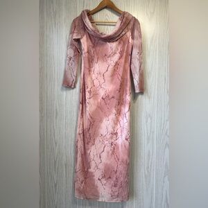 MISSGUIDED Pink Marble Print Cowl Neck Midi Dress Size M NWT